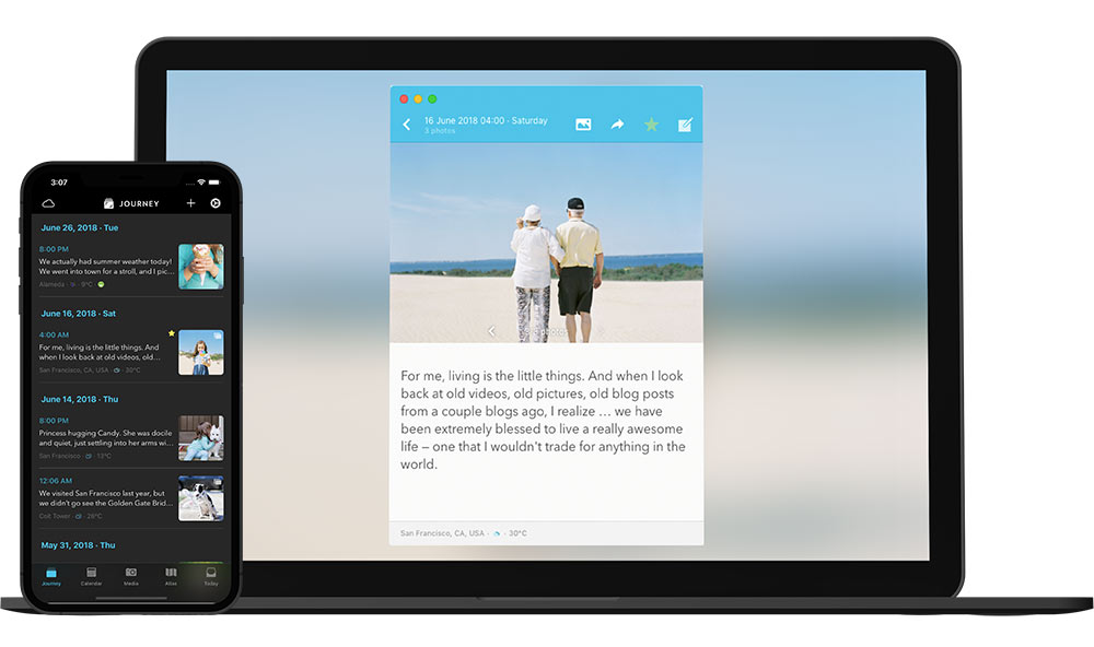 Journey journal and diary software app on Mac and iPhone.