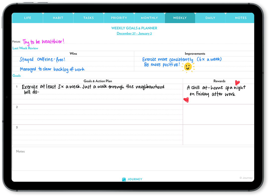 Journey Digital Planner 2022 Weekly Planner light theme.
